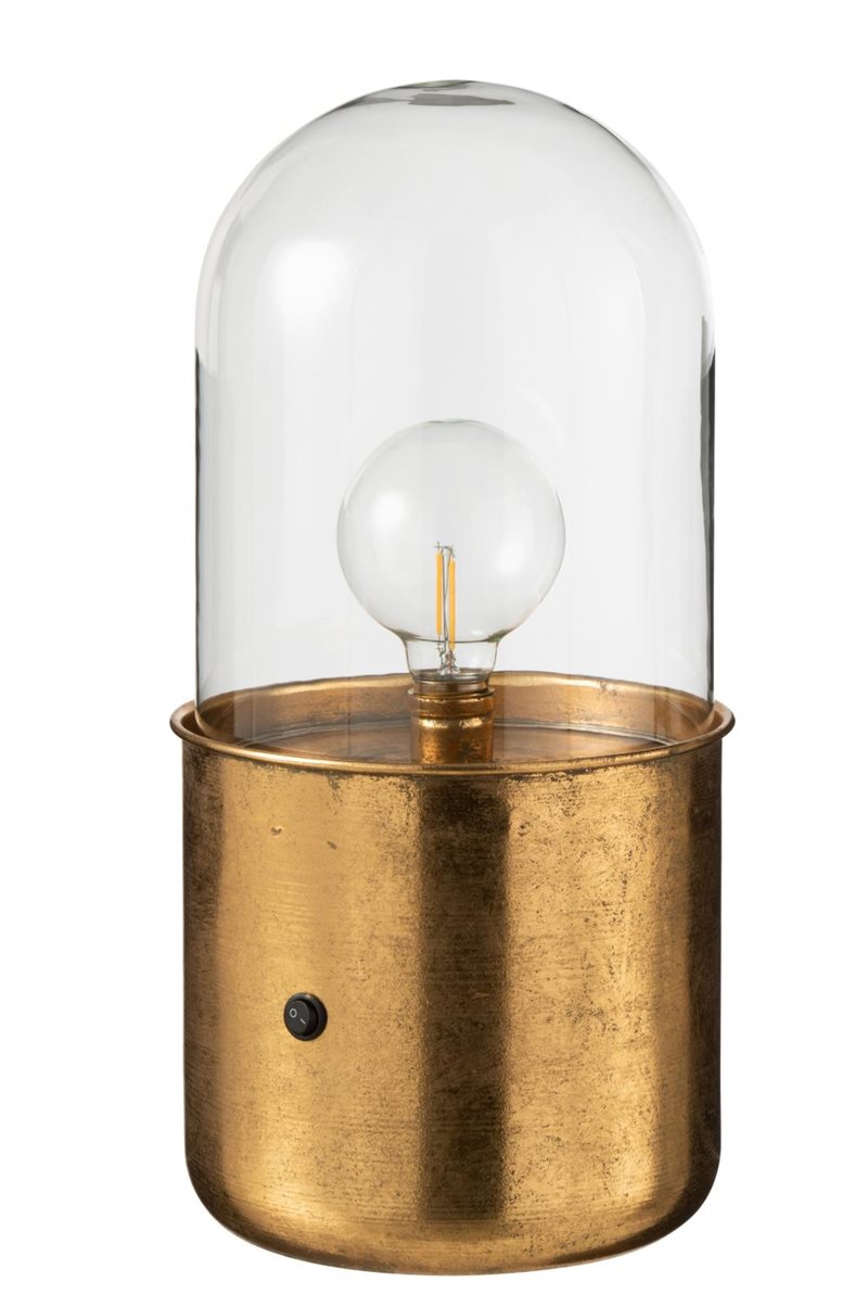 Flot stor LED bordlampe i glas/zink gold