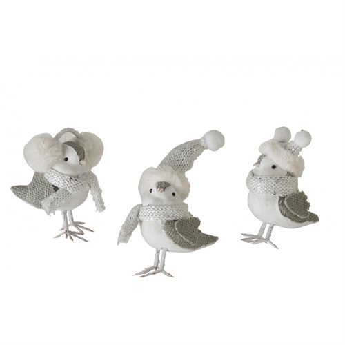 3 x Herlige fugle til dekoration i hvid/sølv