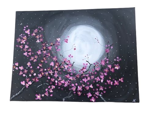 Blomster maleri ved månen