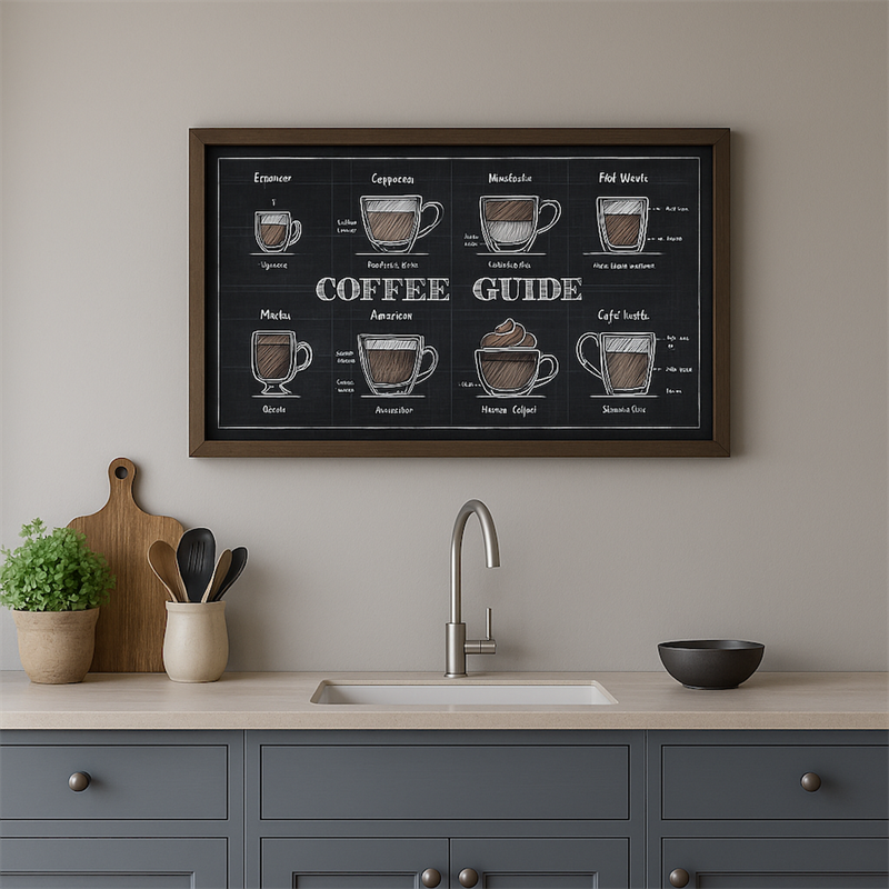 ☕ Coffee Guide – Dekorativt billede med naturlig ramme